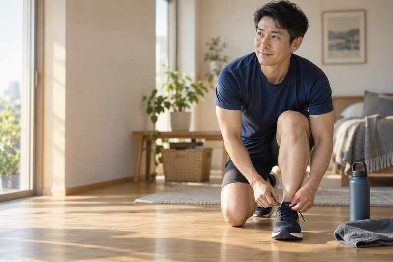 成年男性準備日常運動的生活情境