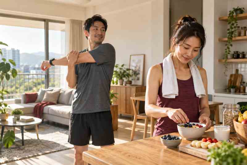 成年男女規律運動與均衡飲食的生活情境