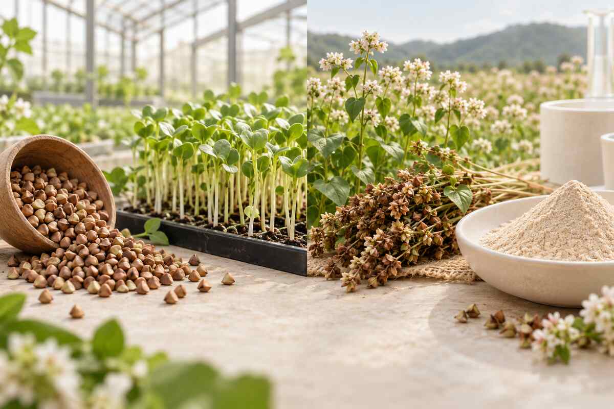 Cultavit蕎麥發芽培育與研磨製程概念圖