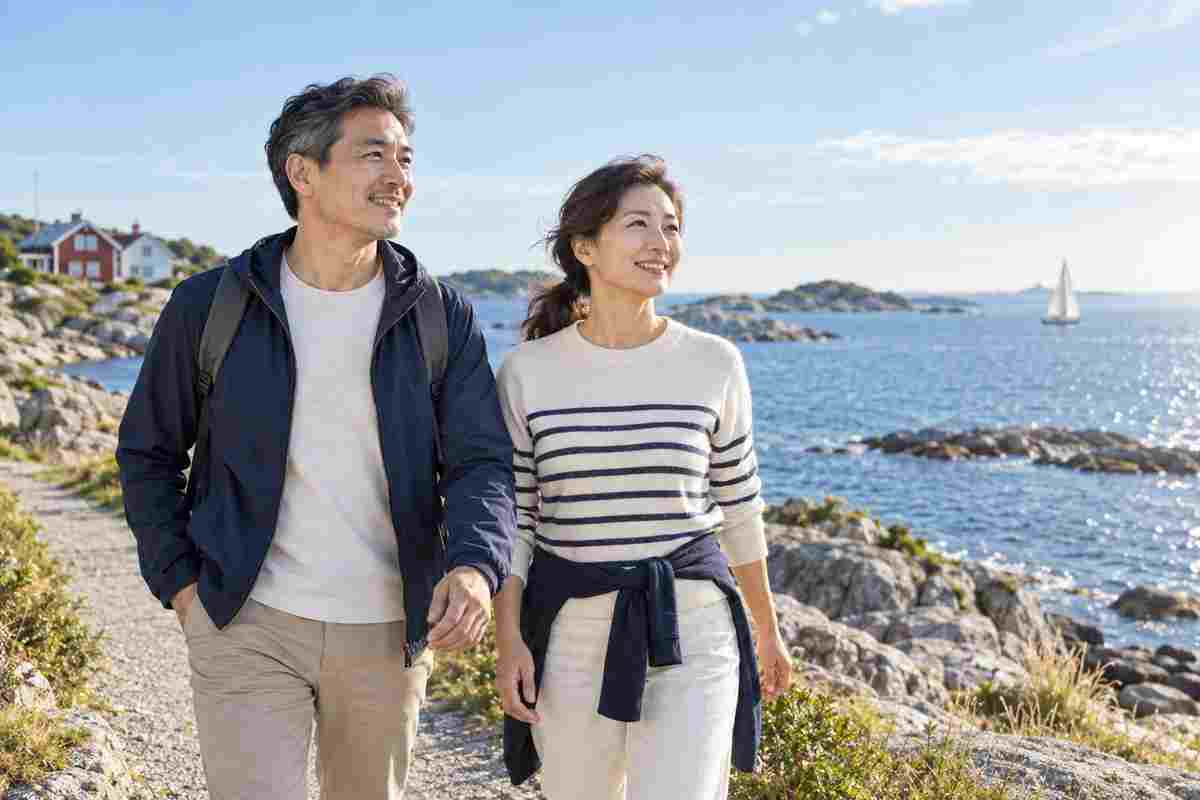 成年男女海邊步行與日常健康生活情境