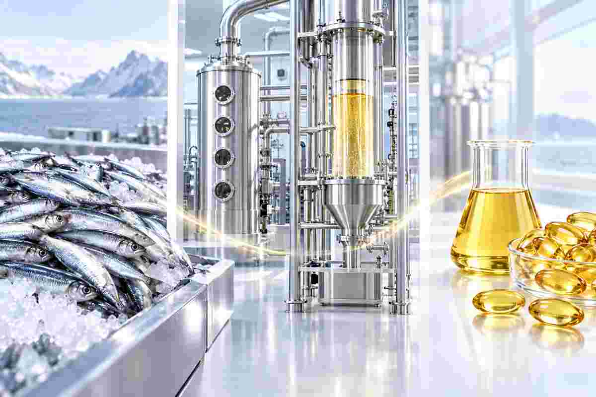 魚油純化濃縮與rTG再酯化製程概念圖