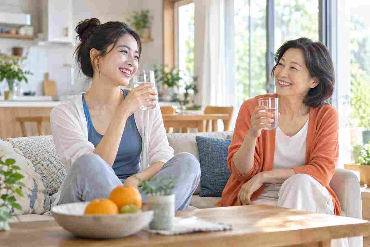 成年女性喝水與日常清爽養護生活情境