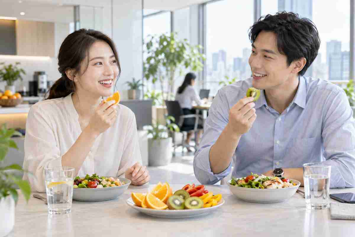 成年人以水果與均衡飲食補充維生素C的生活情境